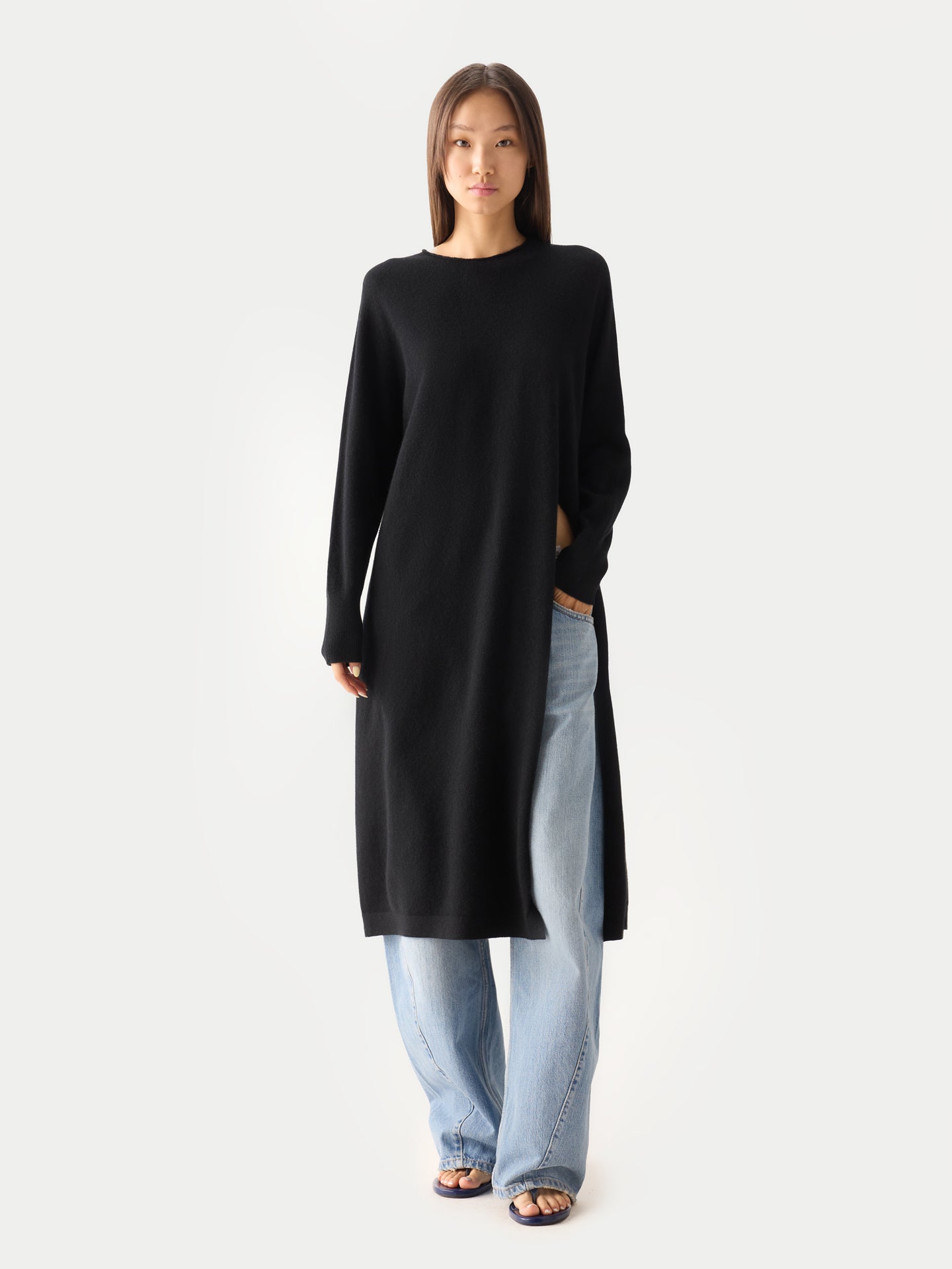 Kaschmir-Maxikleid Mit Seitenschlitz Schwarz - Gobi Cashmere