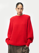 Kaschmir-Rundhals-Pullover mit breiten Schultern Fiery Red - Gobi Cashmere