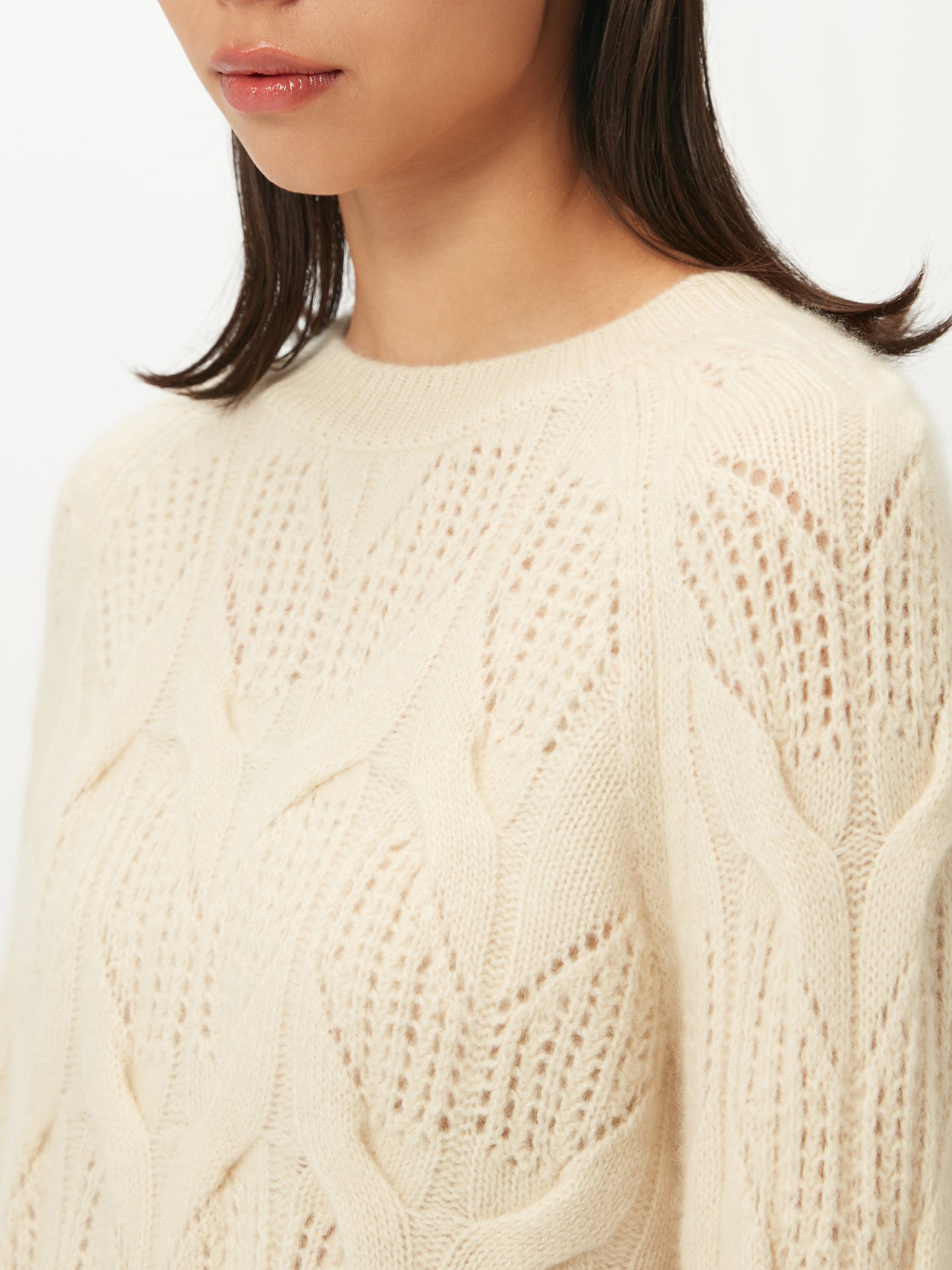 Ajour-Kaschmirpullover mit Rundhalsausschnitt