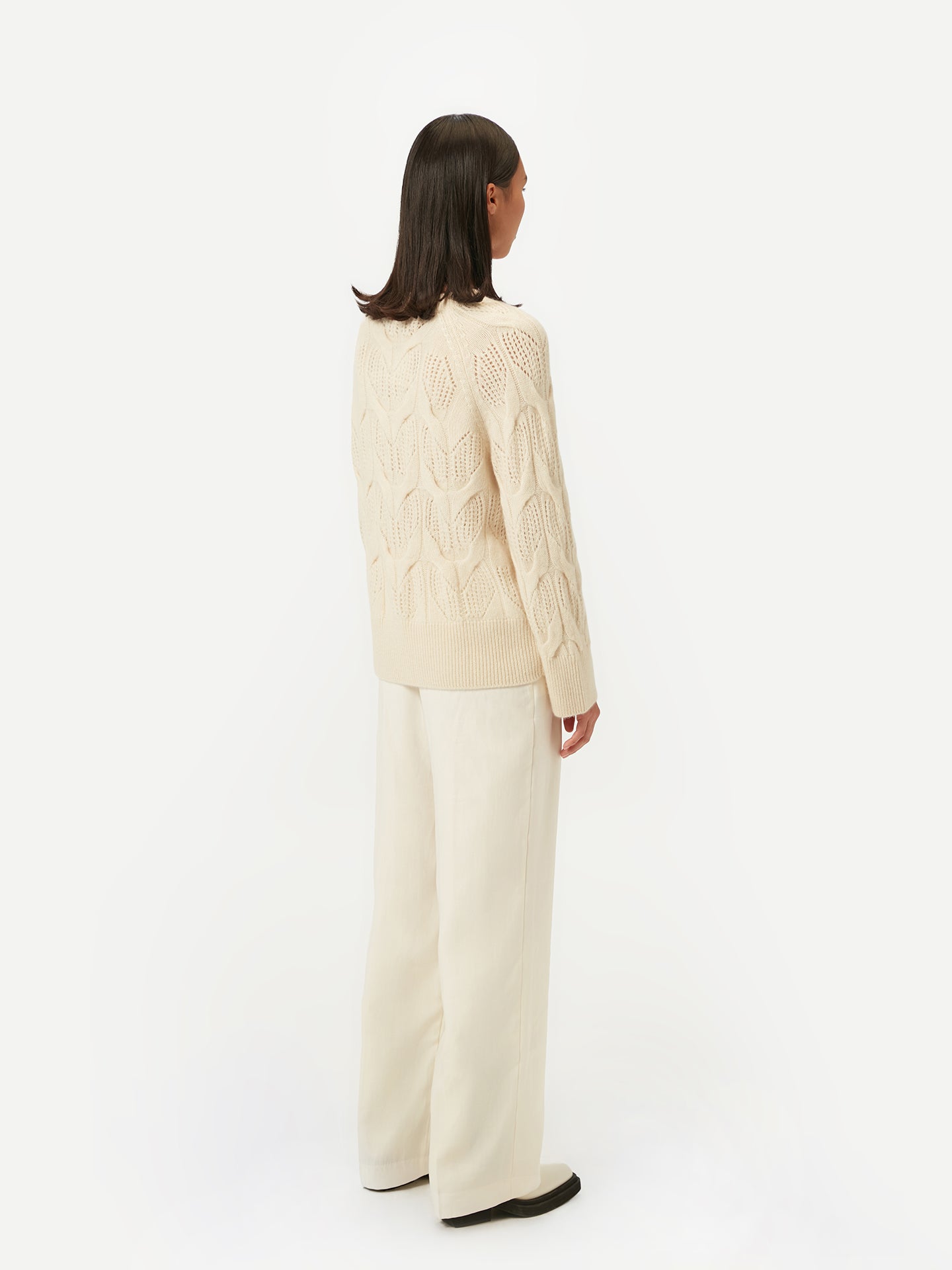 Ajour-Kaschmirpullover mit Rundhalsausschnitt