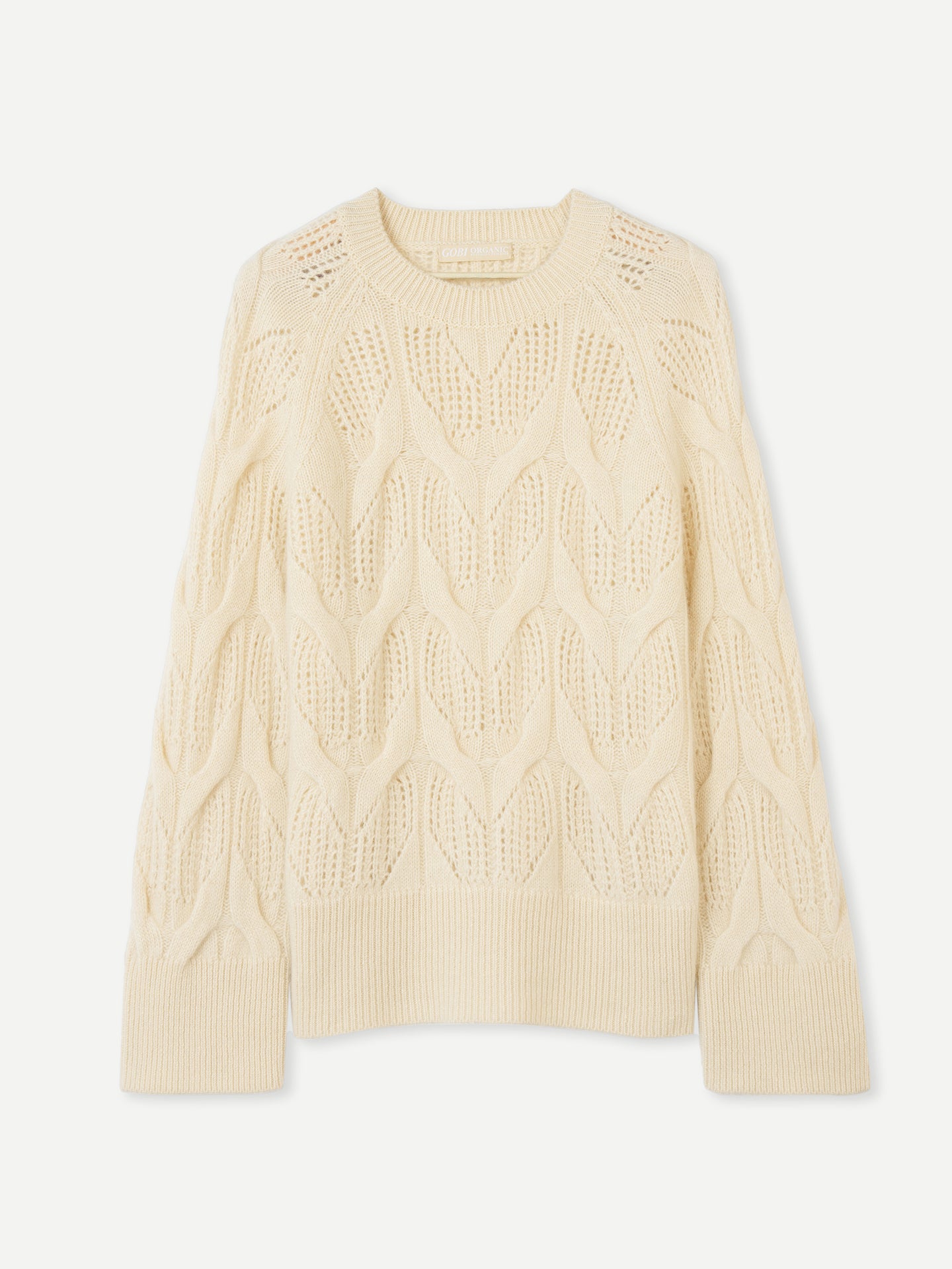 Ajour-Kaschmirpullover mit Rundhalsausschnitt