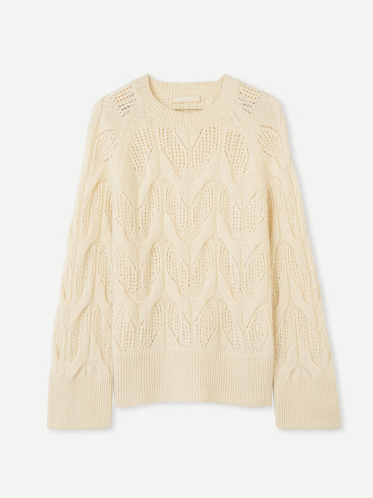 Ajour-Kaschmirpullover mit Rundhalsausschnitt