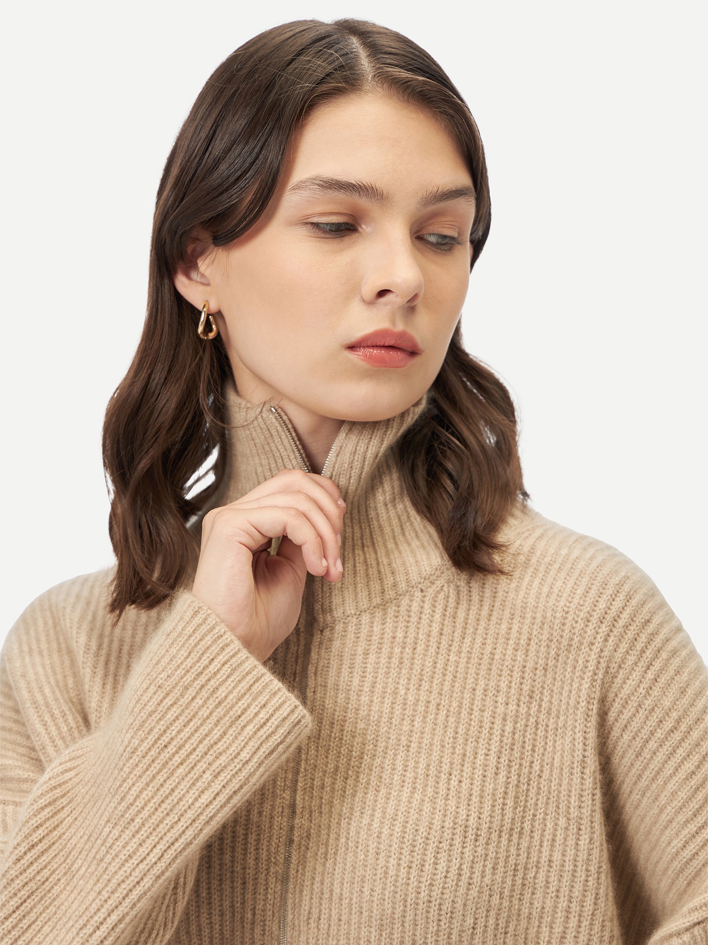 Women's Organic Cashmere Quarter-Zip Sweater Warm Grey - Gobi Cashmere