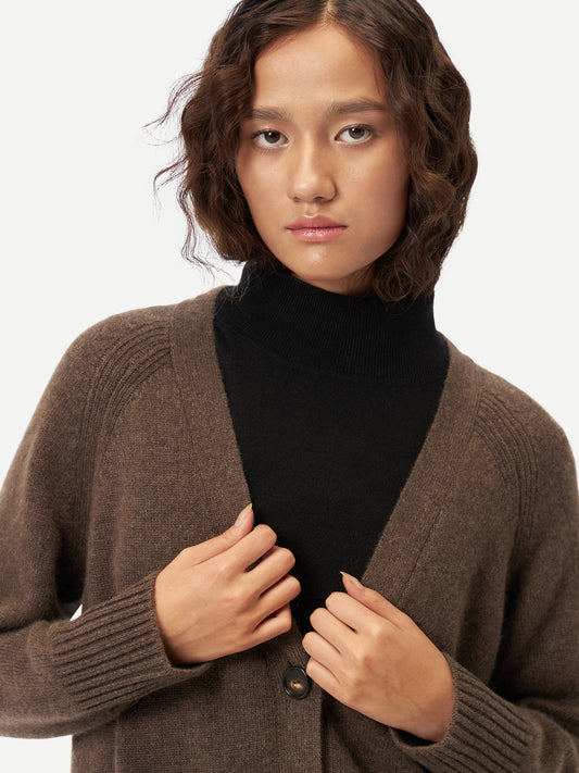 Women's Relaxed-Fit Cashmere Cardigan Cocoa - Gobi Cashmere