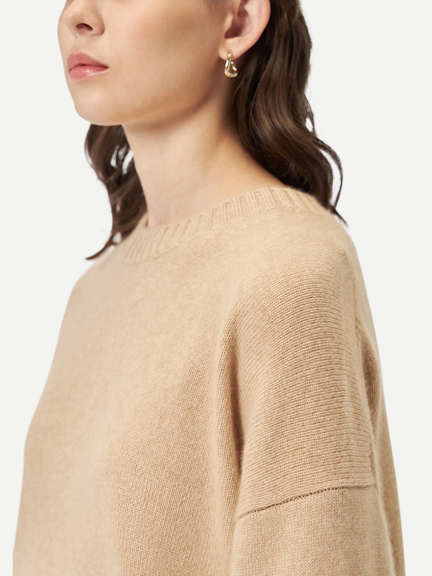 Women's Organic Colour Loose-Fit Cashmere Sweater Beige - Gobi Cashmere