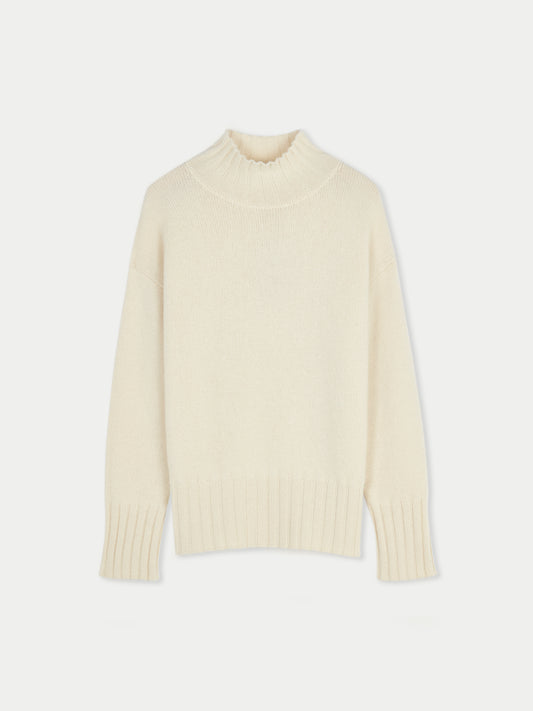 Naturfarbe Locker sitzender Kaschmirpullover mit Rollkragen