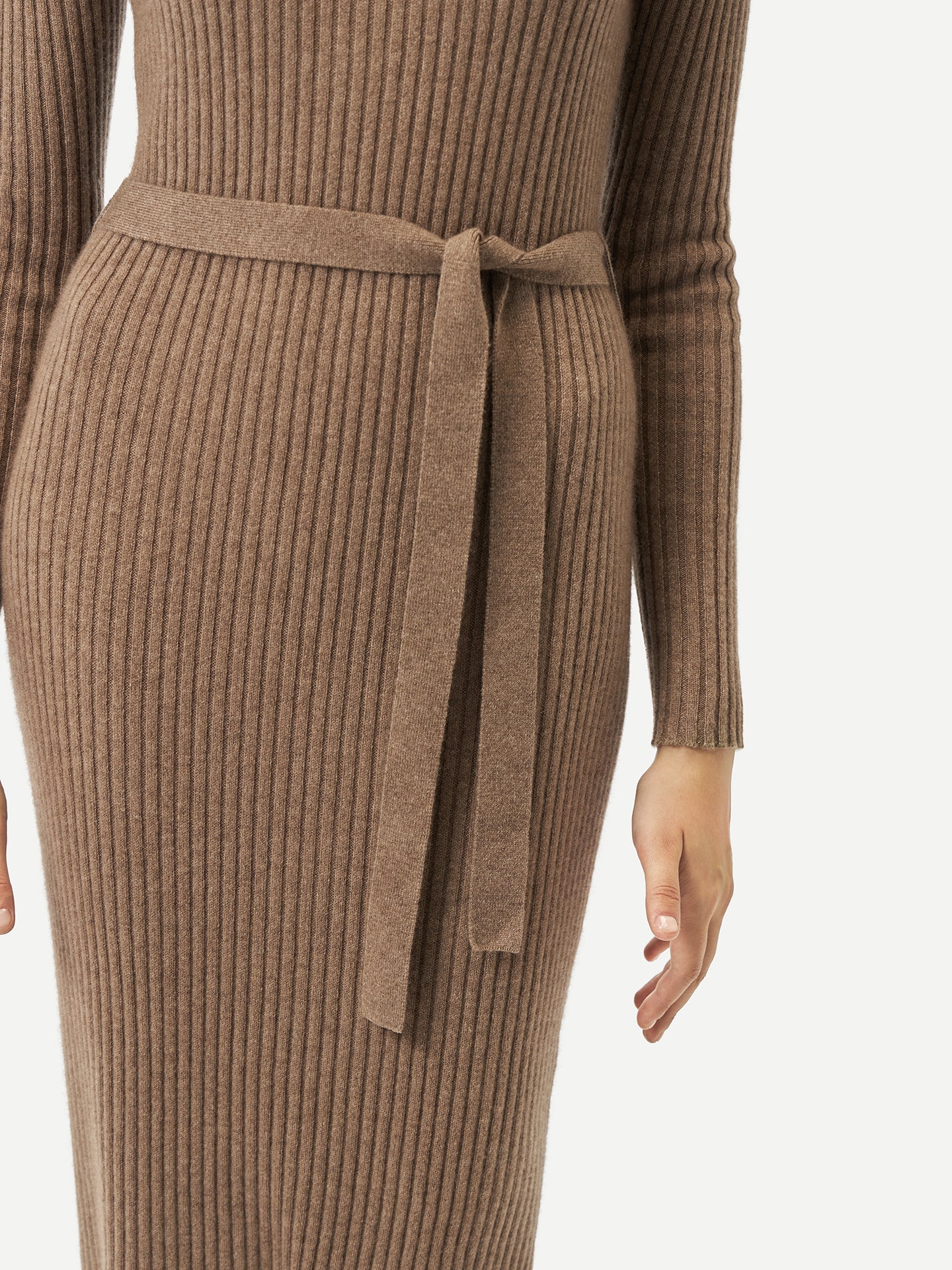 Women's Organic Cashmere Knit Dress with Belt Taupe - Gobi Cashmere