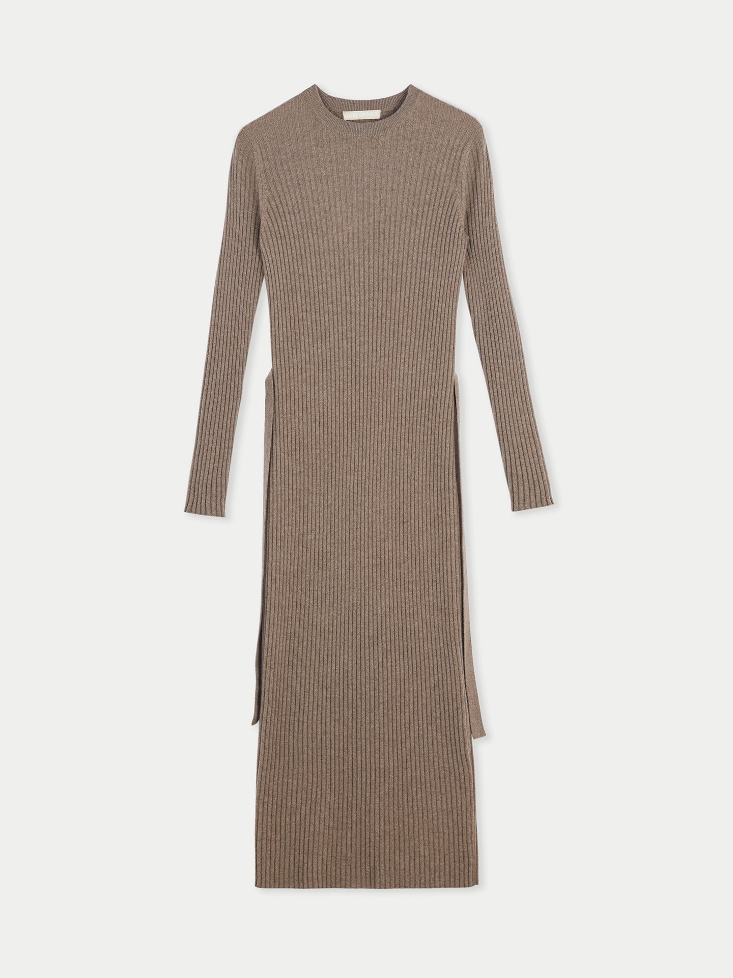 Women's Organic Cashmere Knit Dress with Belt Taupe - Gobi Cashmere