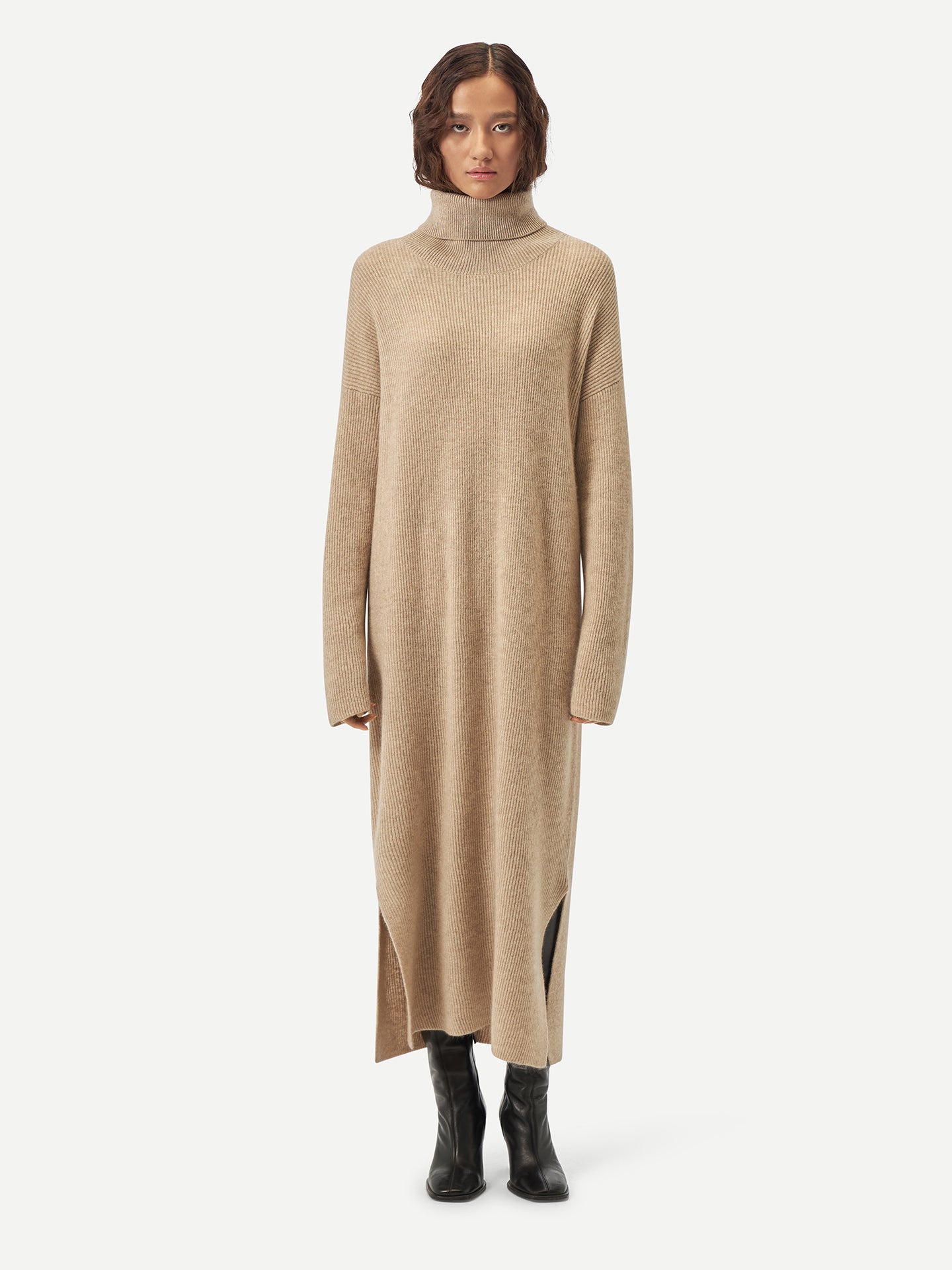 Women's Organic Cashmere Turtleneck Dress Warm Grey - Gobi Cashmere