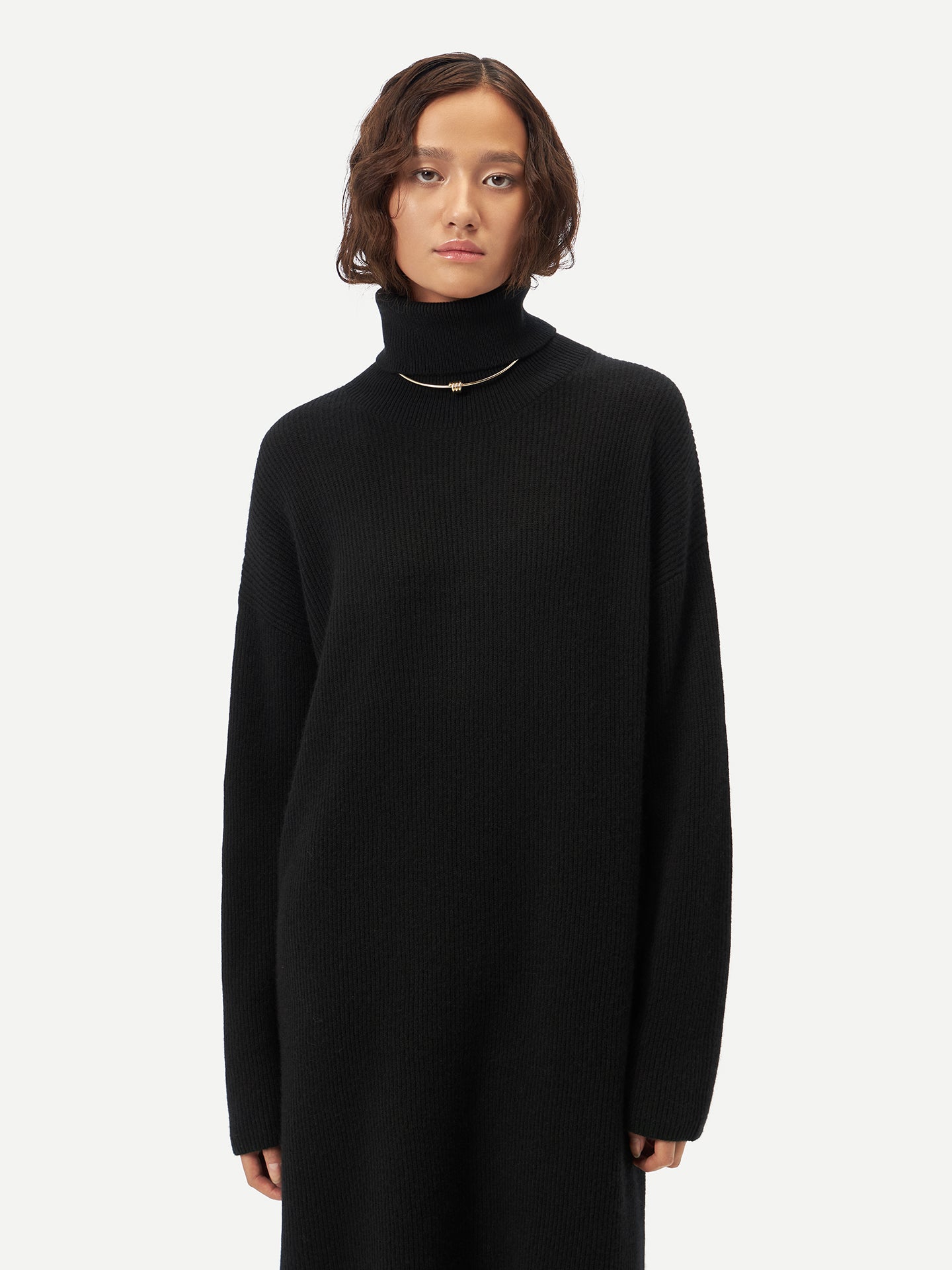 Women's Organic Cashmere Turtleneck Dress Black - Gobi Cashmere