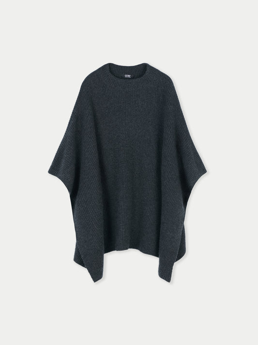 Women's Rib-Knit Cashmere Poncho Charcoal - Gobi Cashmere