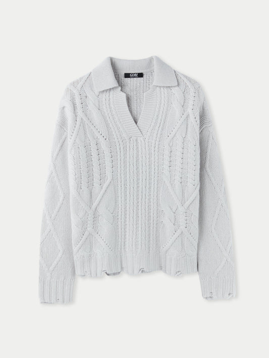 Mixed-Stitch Polo-Pullover aus Kaschmir