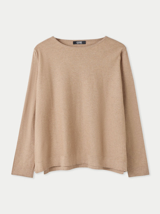 Pullover mit Bootsausschnitt aus Baumwoll-Seiden-Kaschmir-Mischung