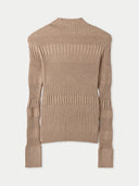 Hochgeschlossener Rippenpullover aus Baumwoll-Seiden-Kaschmir-Mischung