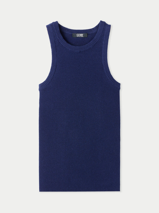 Geripptes Tank-Top aus Baumwoll-Seiden-Kaschmir-Mischung