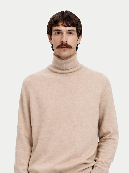 Naturfarbe Basic Kaschmir Rollkragenpullover