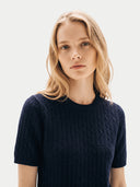 Kaschmir-Pullover mit kurzen Ärmeln und Zopfmuster