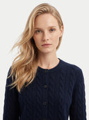 Kaschmir-Strickjacke mit Zopfmuster und Rundhalsausschnitt