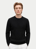 Kaschmir-Pullover mit Zopfmuster und Rundhalsausschnitt