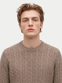Kaschmir-Pullover mit Zopfmuster und Rundhalsausschnitt
