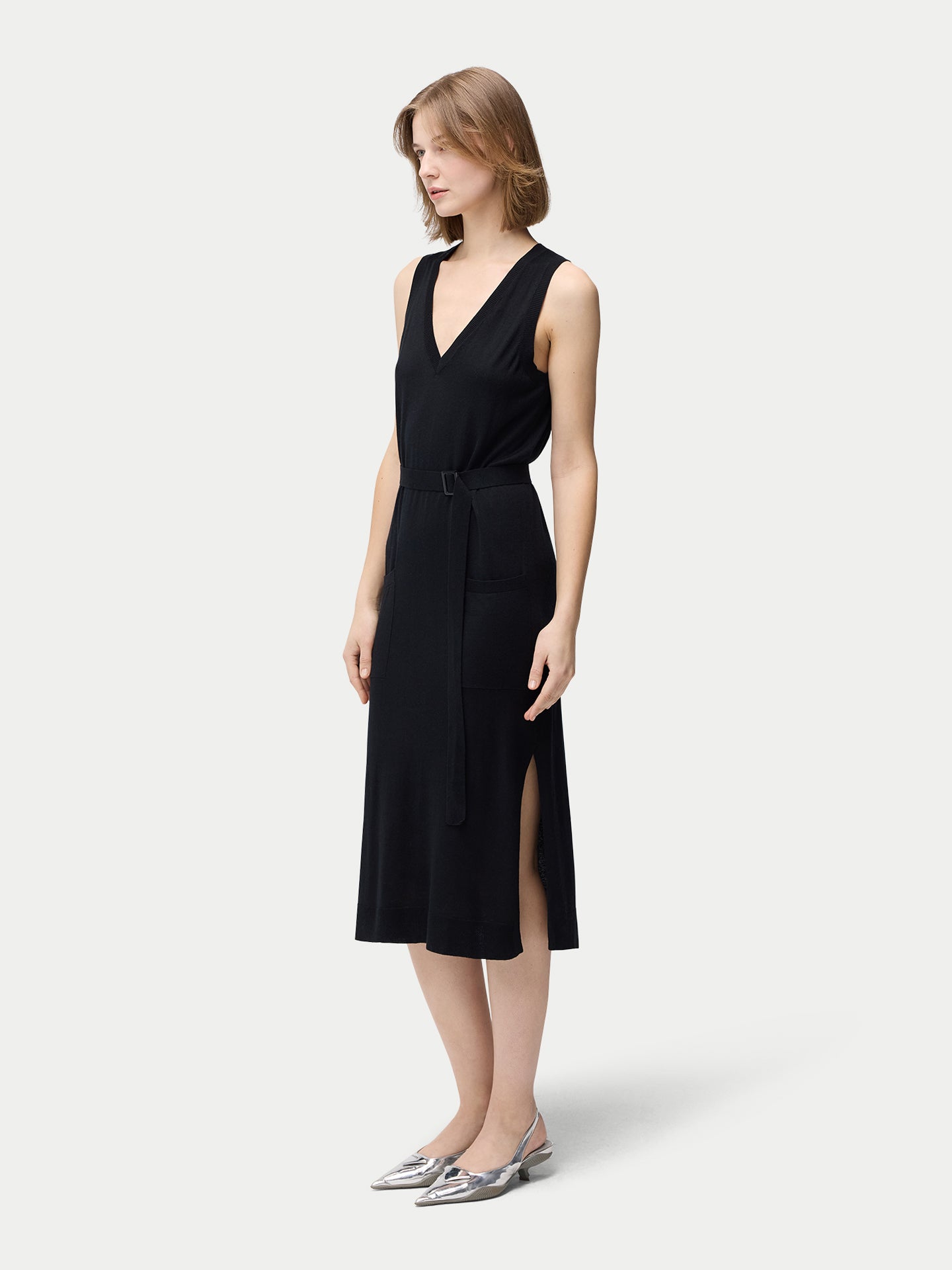 Kleid mit V-Ausschnitt aus Seide-Kaschmir
