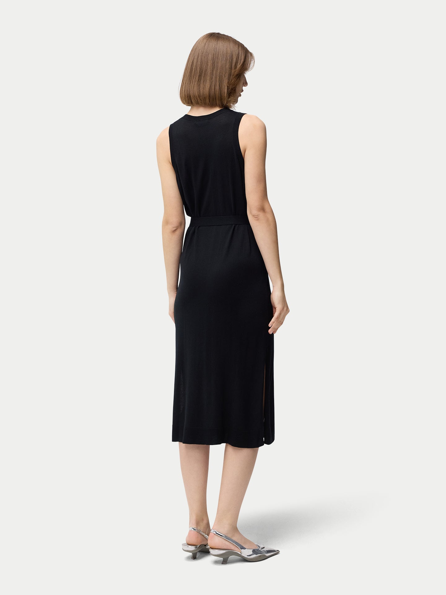 Kleid mit V-Ausschnitt aus Seide-Kaschmir