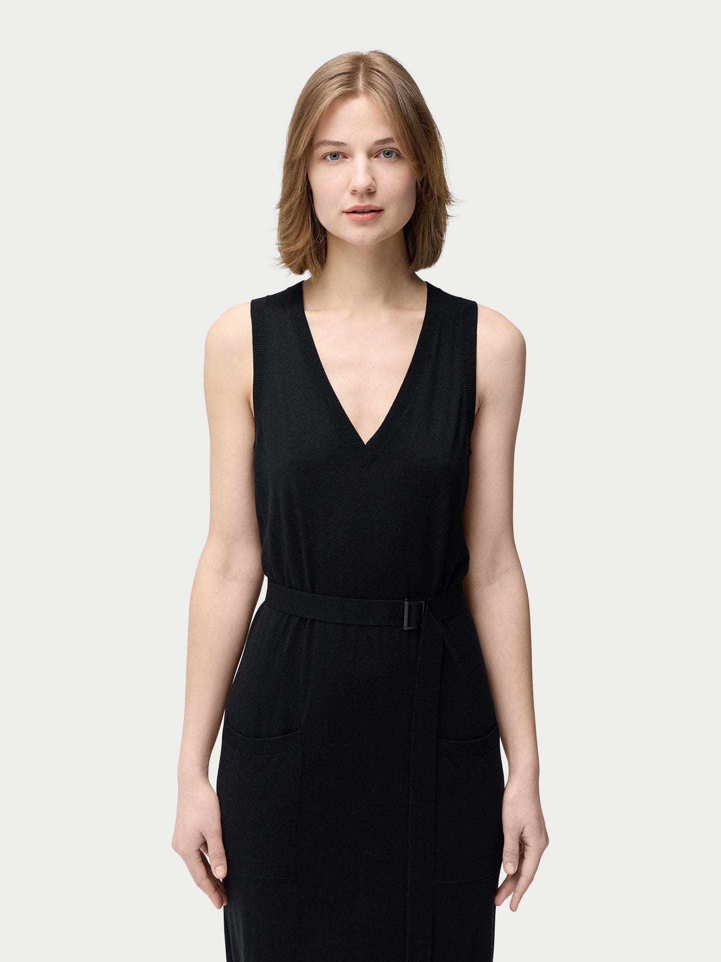 Kleid mit V-Ausschnitt aus Seide-Kaschmir