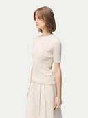 Ajourstrick-Top aus Kaschmir-Seide in Whisper White | GOBI DE