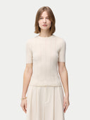 Ajourstrick-Top aus Kaschmir-Seide in Whisper White | GOBI DE