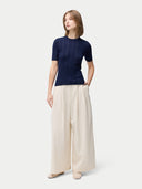 Ajourstrick-Top aus Kaschmir-Seide in Navy | GOBI DE