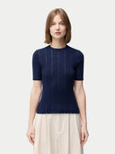 Ajourstrick-Top aus Kaschmir-Seide in Navy | GOBI DE