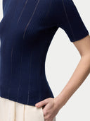 Ajourstrick-Top aus Kaschmir-Seide in Navy | GOBI DE