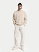 Naturfarbe Basic Kaschmirpullover mit R-Ausschnitt