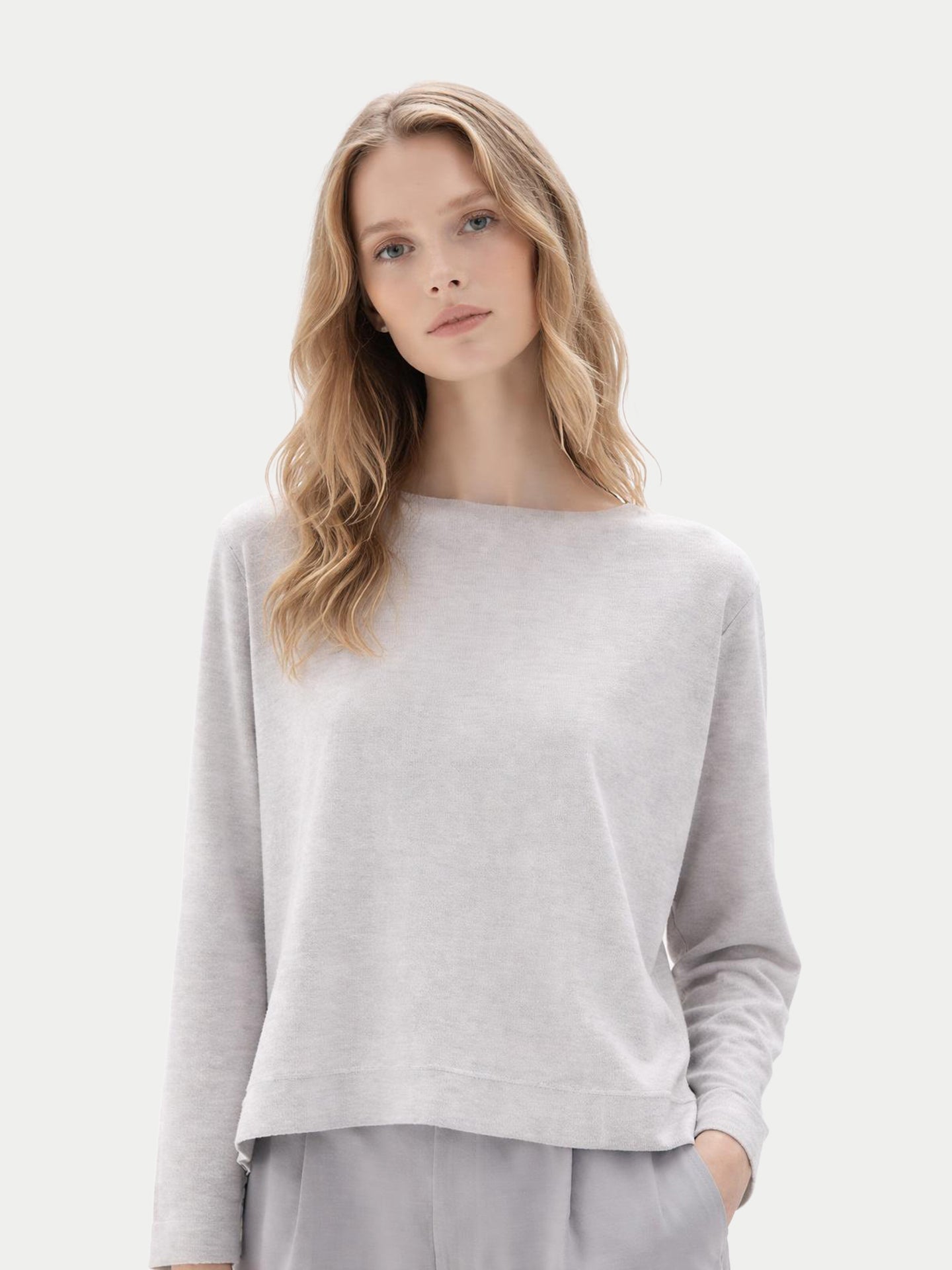 Pullover mit Bootsausschnitt aus Baumwoll-Seiden-Kaschmir-Mischung