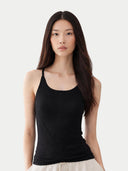 Damen Schwarz Ärmelloses Top aus Seide-Kaschmir | Gobi Cashmere #ai-image