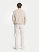 Naturfarbe Basic Kaschmirpullover mit R-Ausschnitt
