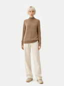 Naturfarbe Basic Stehkragenpullover aus Kaschmir