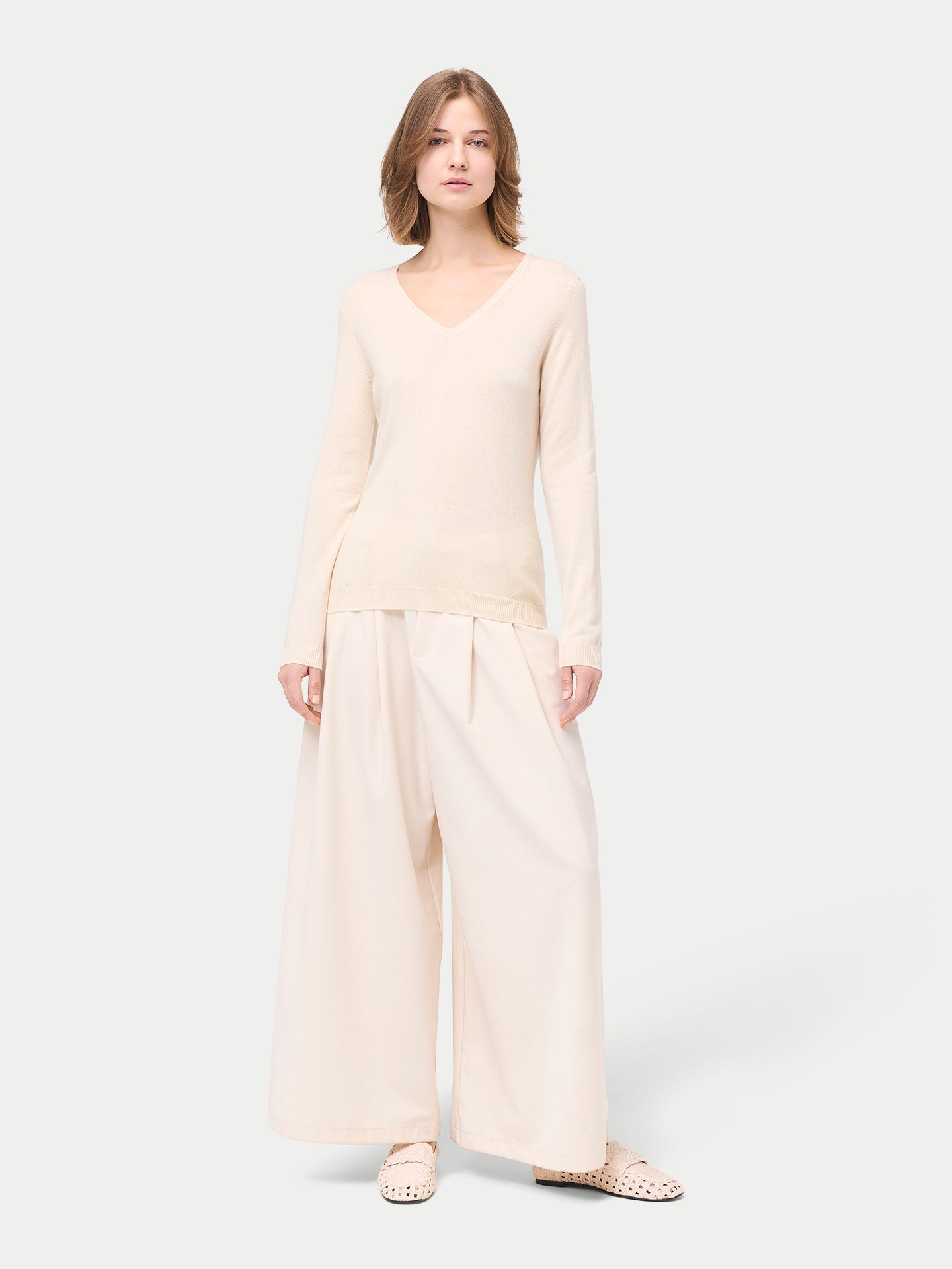 Basic V-Ausschnitt Kaschmirpullover