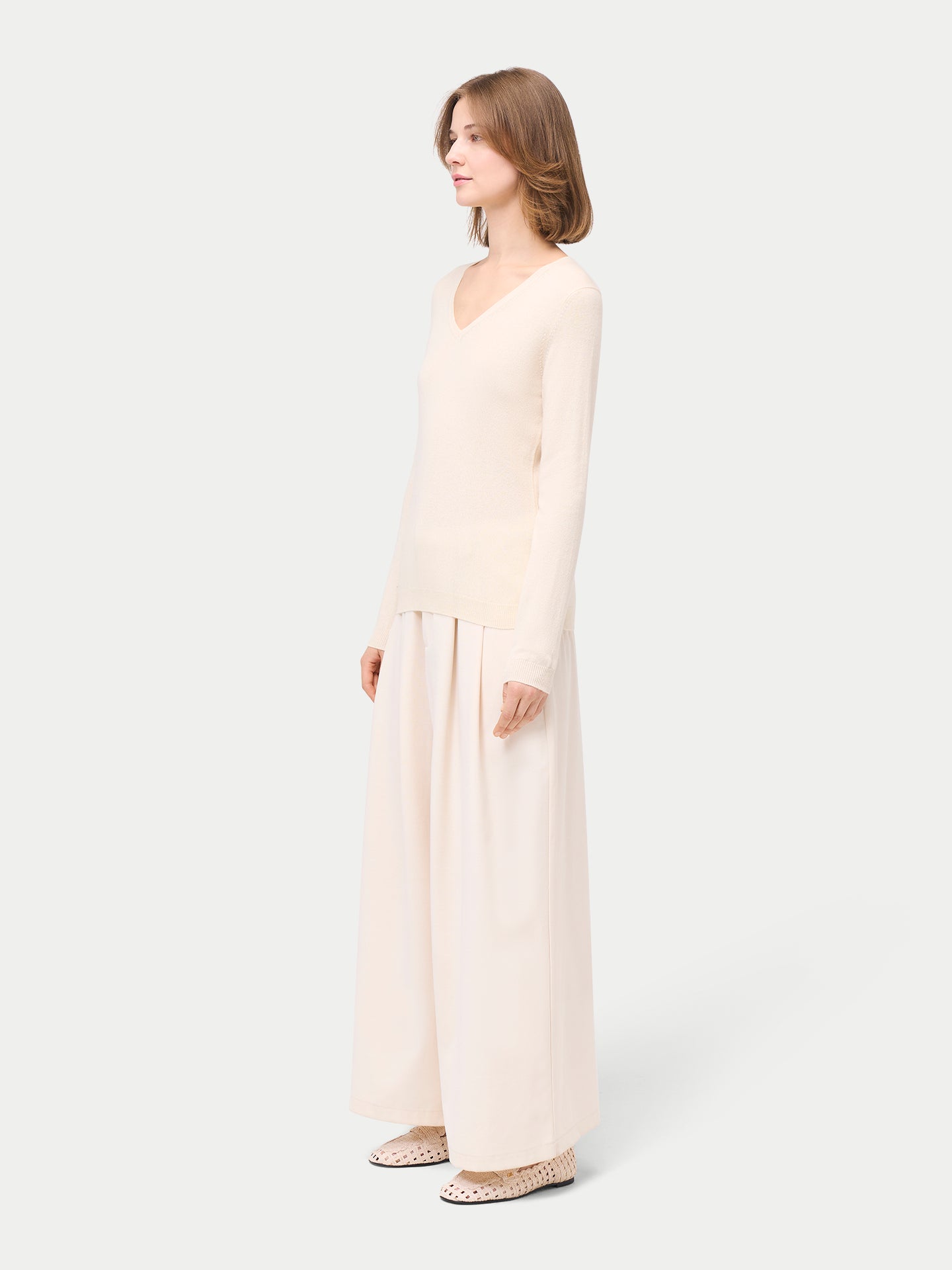 Basic V-Ausschnitt Kaschmirpullover