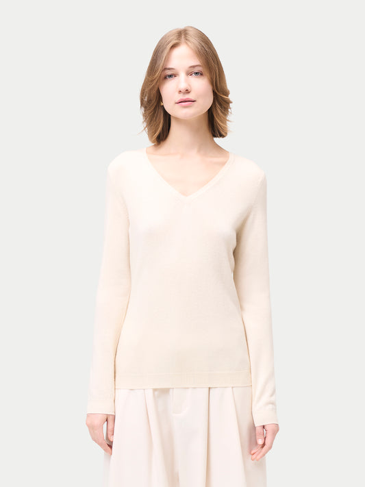 Basic V-Ausschnitt Kaschmirpullover
