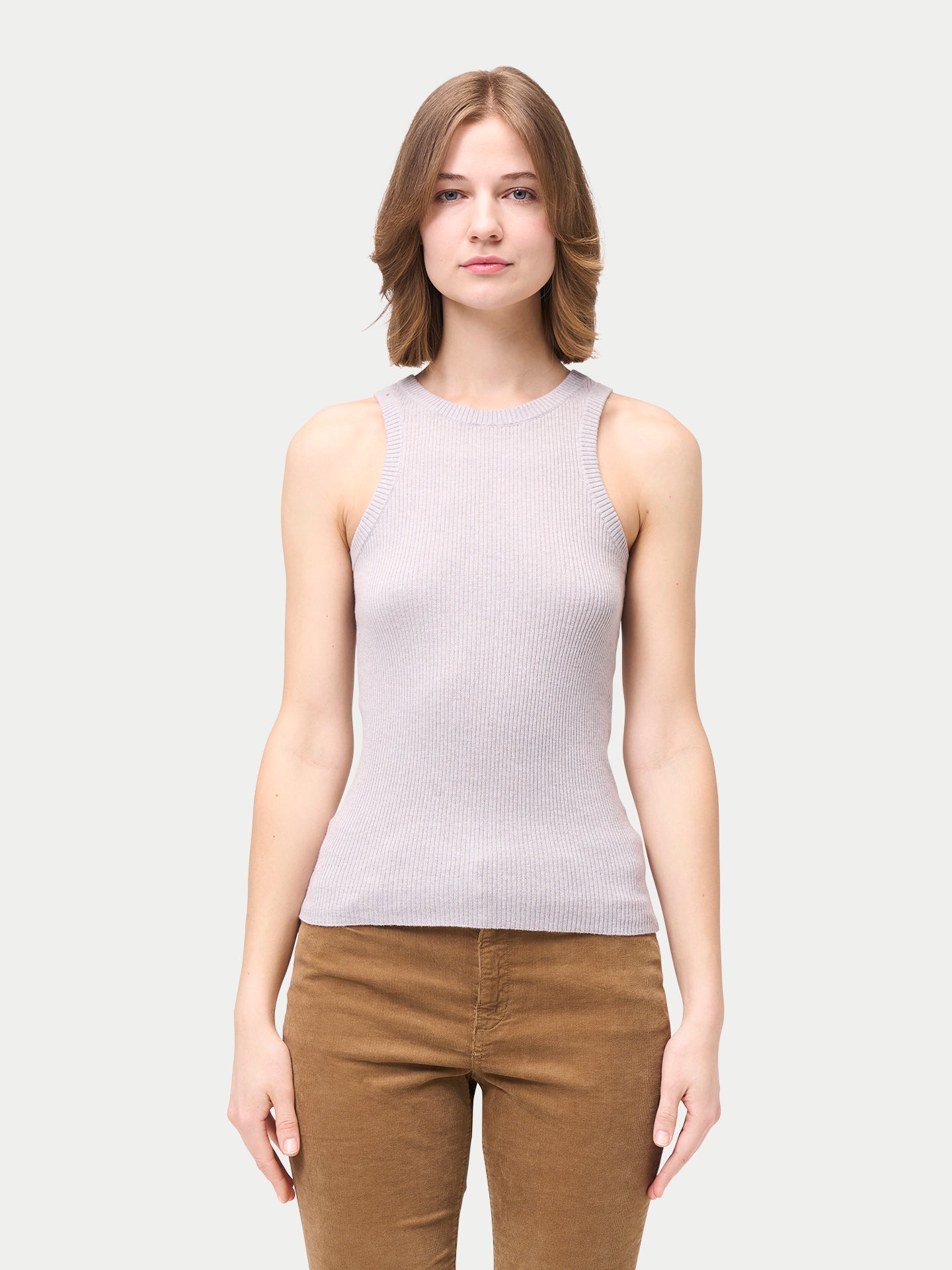 Geripptes Tank-Top aus Baumwoll-Seiden-Kaschmir-Mischung