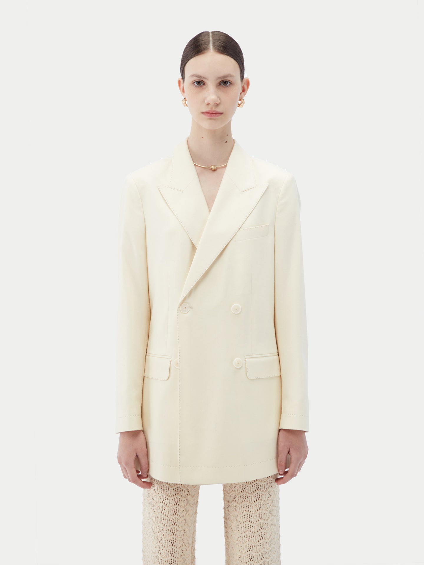 Naturfarbe Kaschmir Zweireiher-Blazer