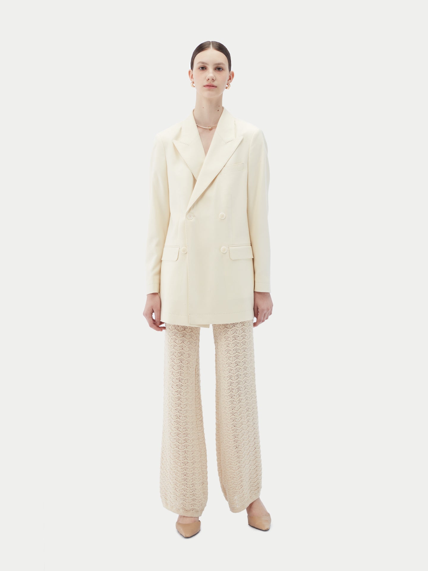 Naturfarbe Kaschmir Zweireiher-Blazer