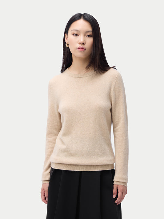 Basic Kaschmir-Rundhals-Pullover Beige - Gobi Cashmere