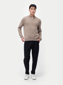 Naturfarbe Kaschmir-Pullover mit halbem Reißverschluss Taupe - Gobi Cashmere