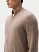 Naturfarbe Kaschmir-Pullover mit halbem Reißverschluss Taupe - Gobi Cashmere