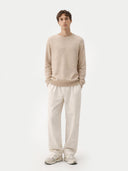 Naturfarbe Basic Kaschmirpullover mit R-Ausschnitt