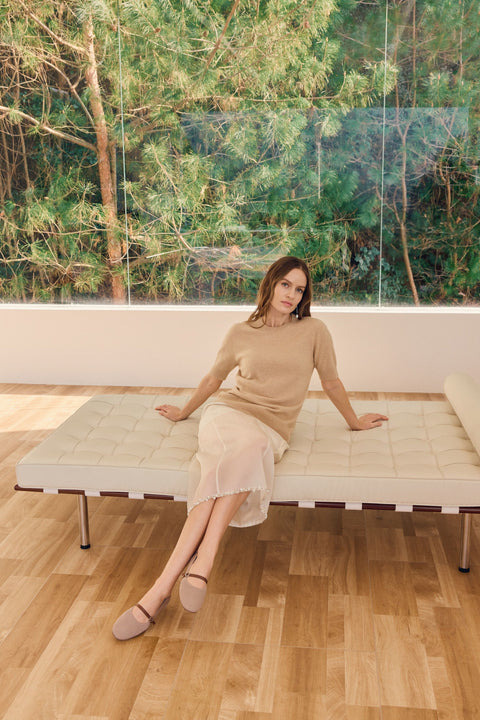 Strick-Ballerinas aus mercerisierter Wolle und Kaschmir, Editorial-Foto