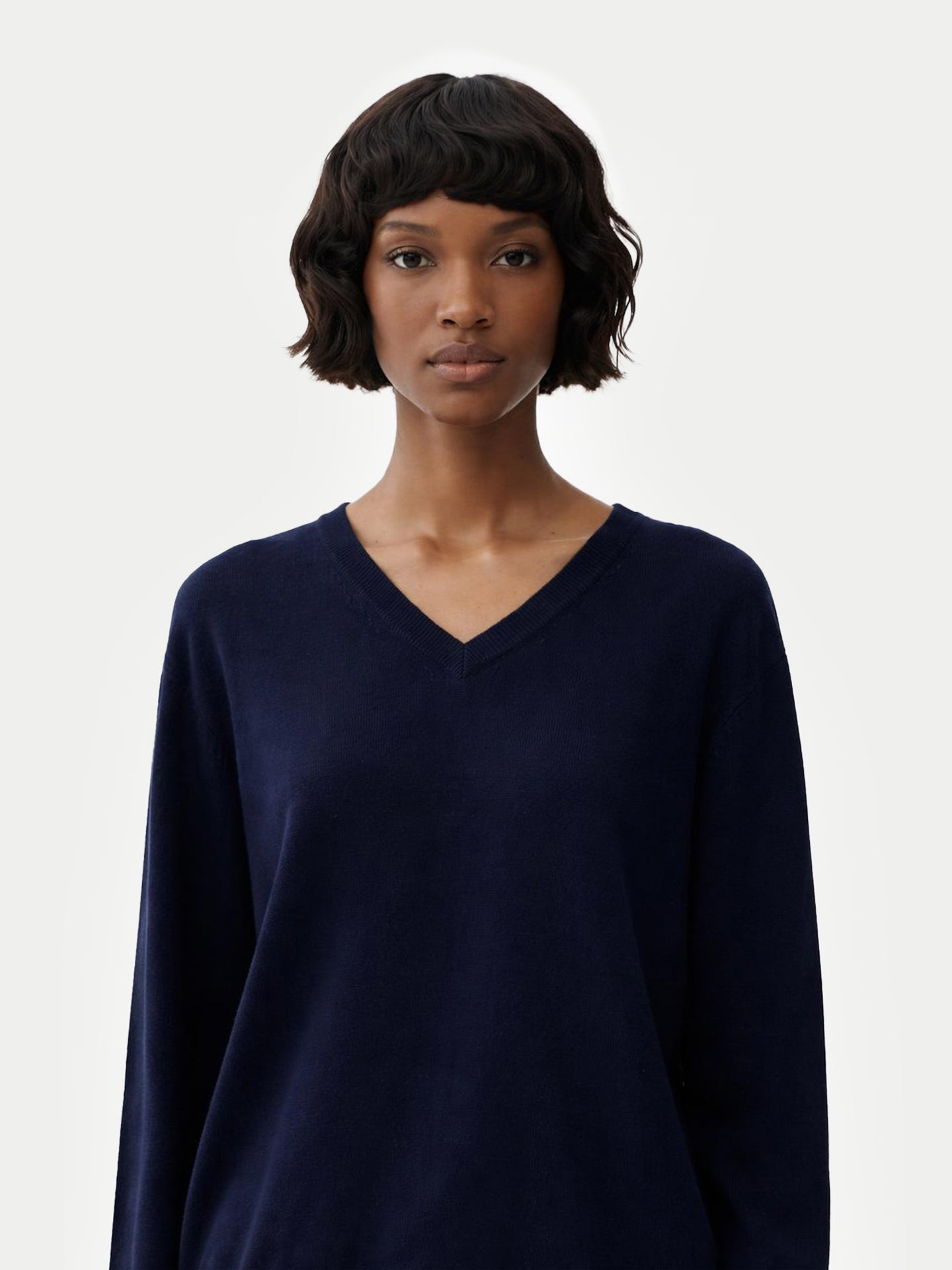 Damen V-Ausschnitt Pullover Marineblau | GOBI Cashmere