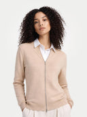 Naturfarbe Basic Kaschmirstrickjacke mit Reißverschluss